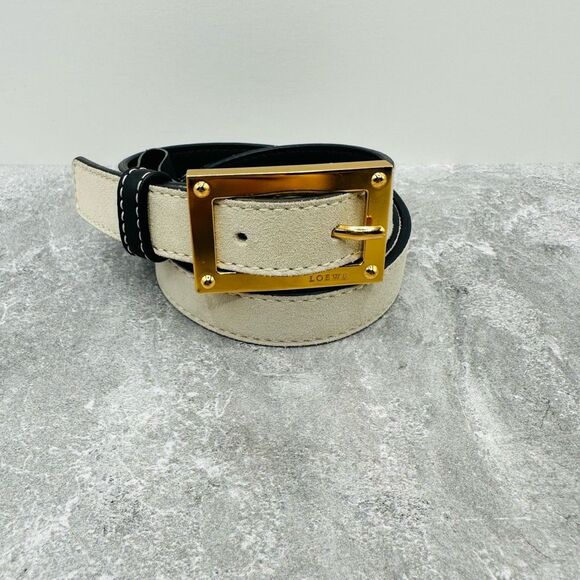 Loewe Cream & Black Leather Belt With Gold Bucket Sizie 28-70 - Picture 1 of 11